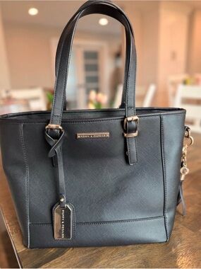 Poppy & Peonies Black Structured Tote with Gold Accents